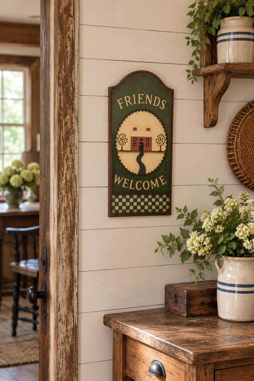 Vintage 90s Friends Welcome Wooden Sign Farmhouse Country Cabin Cottage